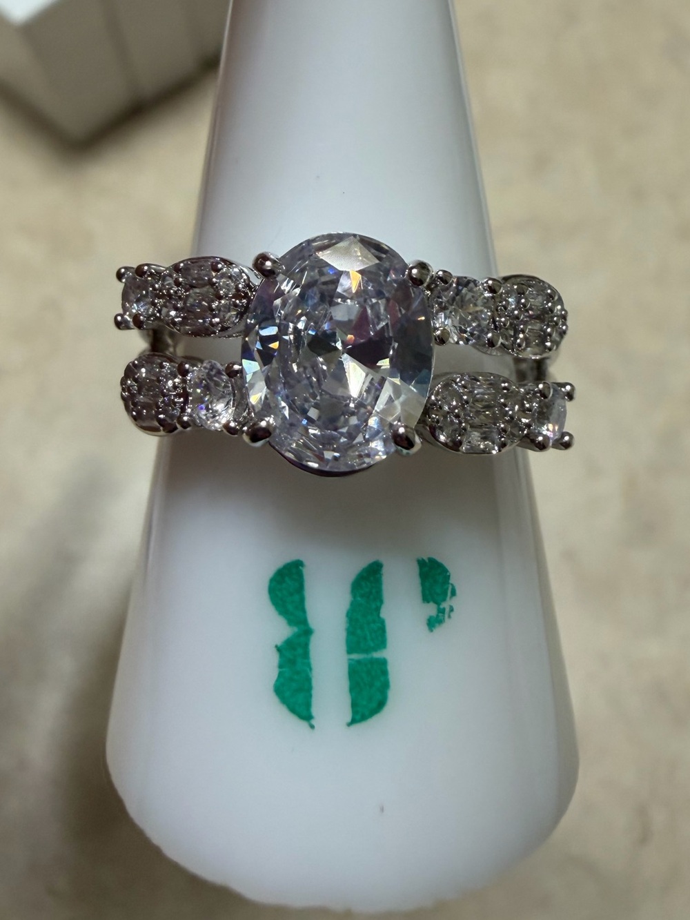 Bomb Party Size 9 Ring-Melded Whispers Diamond CZ on Rhodium RG87765